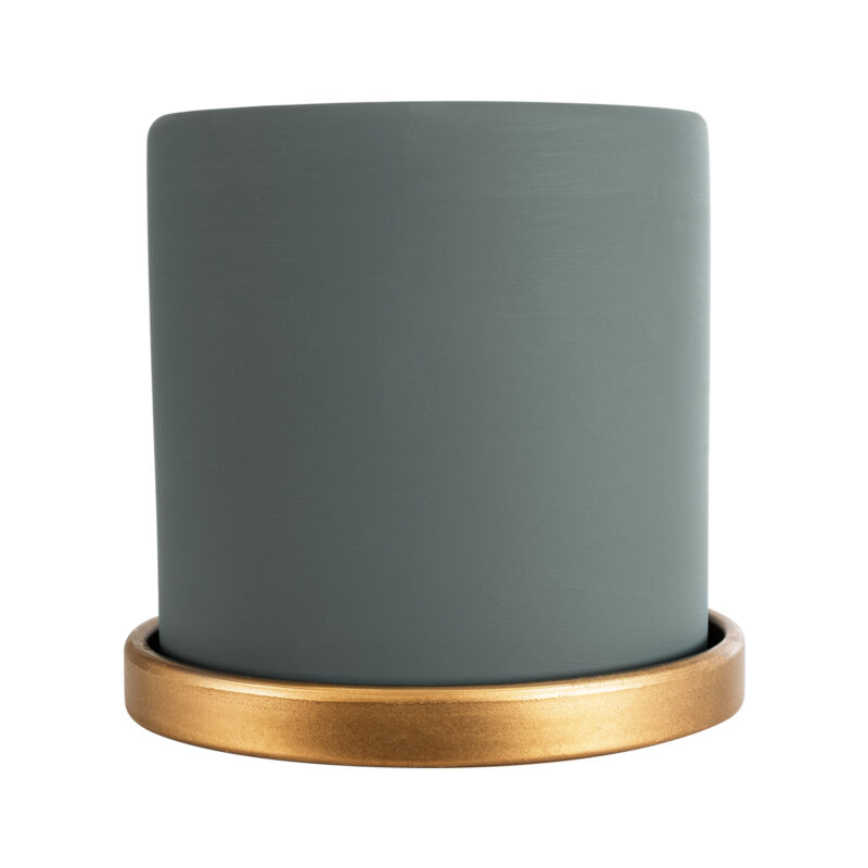 GloboStar® Artificial Garden NAPOLI 20494 Διακοσμητικό Κεραμικό Κασπώ Γλάστρα – Flower Pot Γκρι Μπλε με Χρυσό Φ15 x Υ15cm