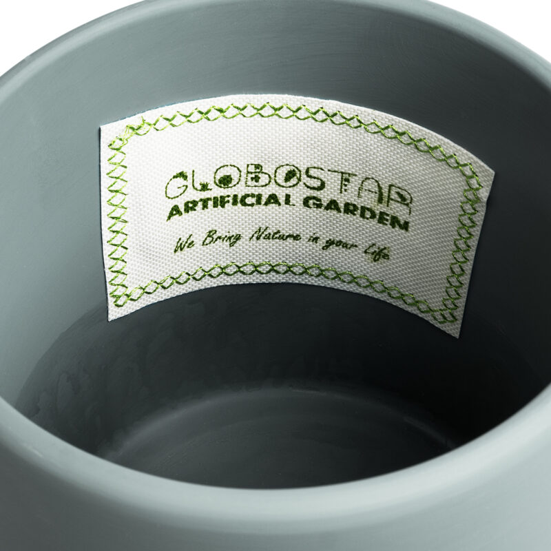 GloboStar® Artificial Garden NAPOLI 20494 Διακοσμητικό Κεραμικό Κασπώ Γλάστρα – Flower Pot Γκρι Μπλε με Χρυσό Φ15 x Υ15cm
