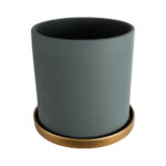 GloboStar® Artificial Garden NAPOLI 20495 Διακοσμητικό Κεραμικό Κασπώ Γλάστρα – Flower Pot Γκρι Μπλε με Χρυσό Φ20 x Υ20cm