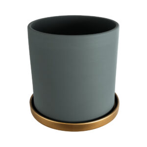 GloboStar® Artificial Garden NAPOLI 20495 Διακοσμητικό Κεραμικό Κασπώ Γλάστρα – Flower Pot Γκρι Μπλε με Χρυσό Φ20 x Υ20cm