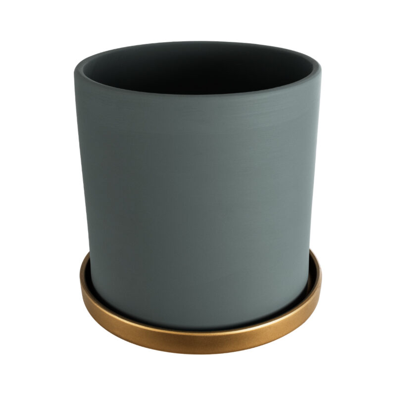 GloboStar® Artificial Garden NAPOLI 20495 Διακοσμητικό Κεραμικό Κασπώ Γλάστρα – Flower Pot Γκρι Μπλε με Χρυσό Φ20 x Υ20cm