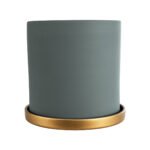 GloboStar® Artificial Garden NAPOLI 20495 Διακοσμητικό Κεραμικό Κασπώ Γλάστρα – Flower Pot Γκρι Μπλε με Χρυσό Φ20 x Υ20cm