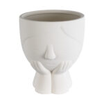 GloboStar® Artificial Garden TOKYO 20496 Διακοσμητικό Κεραμικό Κασπώ Γλάστρα – Flower Pot Λευκό Φ16 x Υ19cm