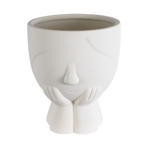 GloboStar® Artificial Garden TOKYO 20496 Διακοσμητικό Κεραμικό Κασπώ Γλάστρα – Flower Pot Λευκό Φ16 x Υ19cm