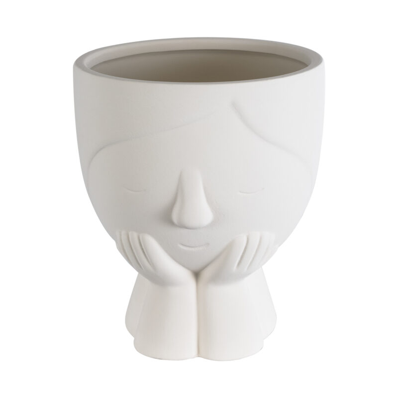 GloboStar® Artificial Garden TOKYO 20496 Διακοσμητικό Κεραμικό Κασπώ Γλάστρα – Flower Pot Λευκό Φ16 x Υ19cm