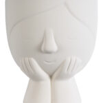 GloboStar® Artificial Garden TOKYO 20496 Διακοσμητικό Κεραμικό Κασπώ Γλάστρα – Flower Pot Λευκό Φ16 x Υ19cm