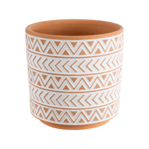 GloboStar® Artificial Garden INDIA 20497 Διακοσμητικό Κεραμικό Κασπώ Γλάστρα – Flower Pot Λευκό με Πορτοκαλί Φ14.5 x Υ13.5cm