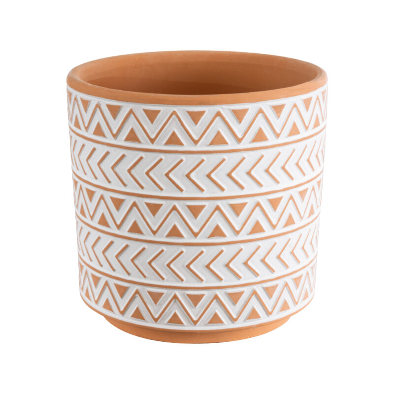 GloboStar® Artificial Garden INDIA 20497 Διακοσμητικό Κεραμικό Κασπώ Γλάστρα – Flower Pot Λευκό με Πορτοκαλί Φ14.5 x Υ13.5cm