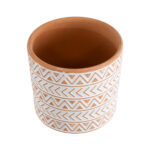 GloboStar® Artificial Garden INDIA 20497 Διακοσμητικό Κεραμικό Κασπώ Γλάστρα – Flower Pot Λευκό με Πορτοκαλί Φ14.5 x Υ13.5cm