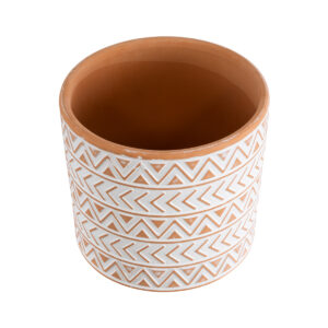 GloboStar® Artificial Garden INDIA 20497 Διακοσμητικό Κεραμικό Κασπώ Γλάστρα – Flower Pot Λευκό με Πορτοκαλί Φ14.5 x Υ13.5cm