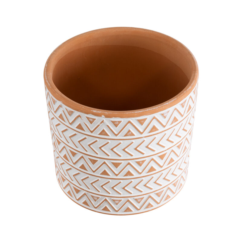 GloboStar® Artificial Garden INDIA 20497 Διακοσμητικό Κεραμικό Κασπώ Γλάστρα – Flower Pot Λευκό με Πορτοκαλί Φ14.5 x Υ13.5cm