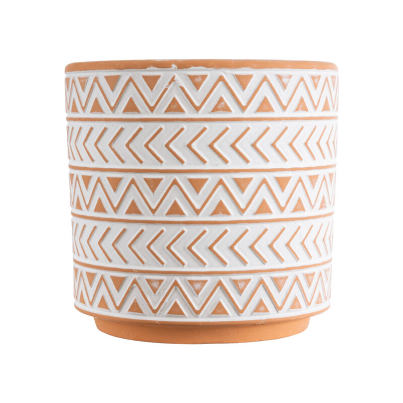 GloboStar® Artificial Garden INDIA 20497 Διακοσμητικό Κεραμικό Κασπώ Γλάστρα – Flower Pot Λευκό με Πορτοκαλί Φ14.5 x Υ13.5cm