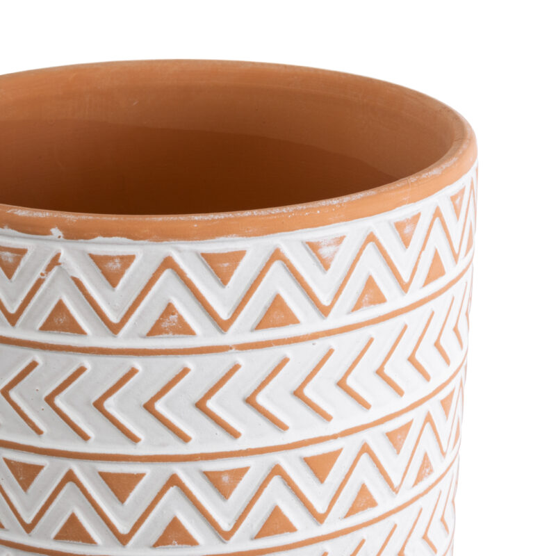 GloboStar® Artificial Garden INDIA 20497 Διακοσμητικό Κεραμικό Κασπώ Γλάστρα – Flower Pot Λευκό με Πορτοκαλί Φ14.5 x Υ13.5cm