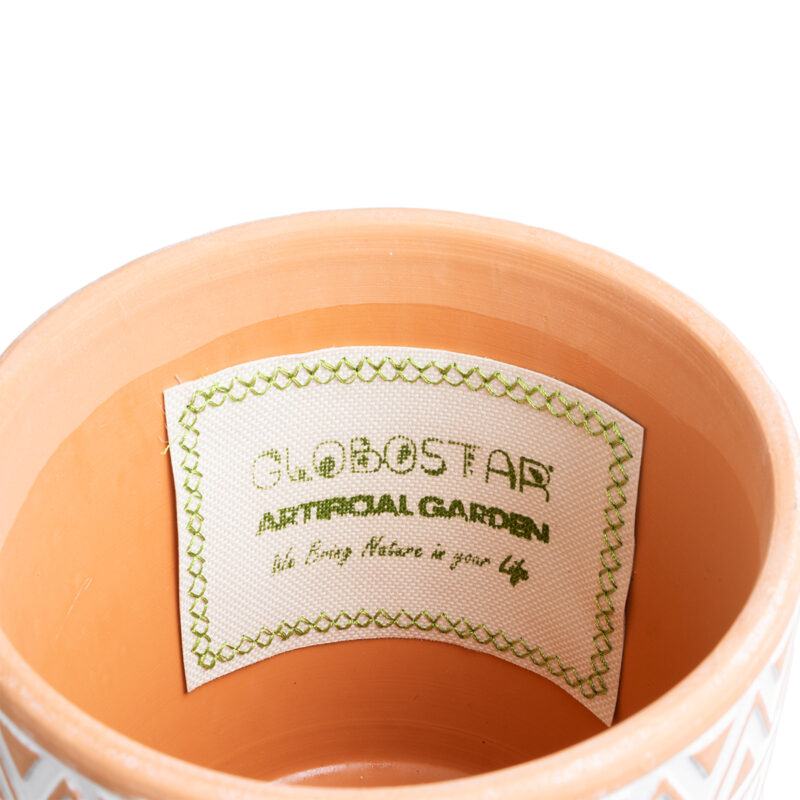 GloboStar® Artificial Garden INDIA 20497 Διακοσμητικό Κεραμικό Κασπώ Γλάστρα – Flower Pot Λευκό με Πορτοκαλί Φ14.5 x Υ13.5cm