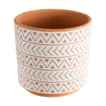 GloboStar® Artificial Garden INDIA 20498 Διακοσμητικό Κεραμικό Κασπώ Γλάστρα – Flower Pot Λευκό με Πορτοκαλί Φ17.5 x Υ16.5cm