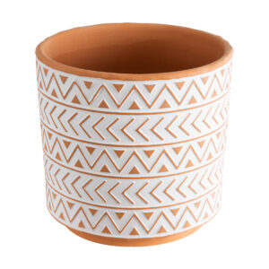 GloboStar® Artificial Garden INDIA 20498 Διακοσμητικό Κεραμικό Κασπώ Γλάστρα – Flower Pot Λευκό με Πορτοκαλί Φ17.5 x Υ16.5cm