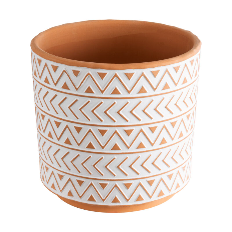 GloboStar® Artificial Garden INDIA 20498 Διακοσμητικό Κεραμικό Κασπώ Γλάστρα – Flower Pot Λευκό με Πορτοκαλί Φ17.5 x Υ16.5cm