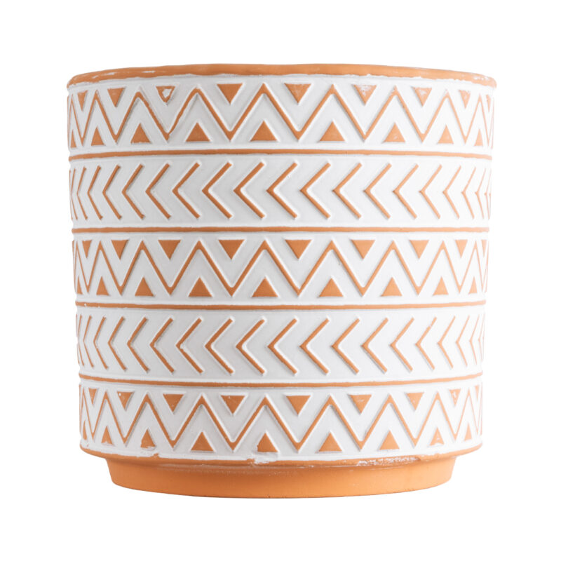 GloboStar® Artificial Garden INDIA 20498 Διακοσμητικό Κεραμικό Κασπώ Γλάστρα – Flower Pot Λευκό με Πορτοκαλί Φ17.5 x Υ16.5cm