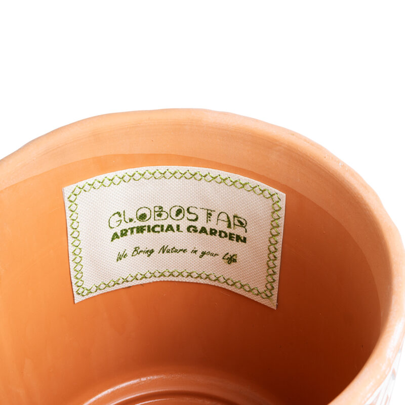 GloboStar® Artificial Garden INDIA 20498 Διακοσμητικό Κεραμικό Κασπώ Γλάστρα – Flower Pot Λευκό με Πορτοκαλί Φ17.5 x Υ16.5cm