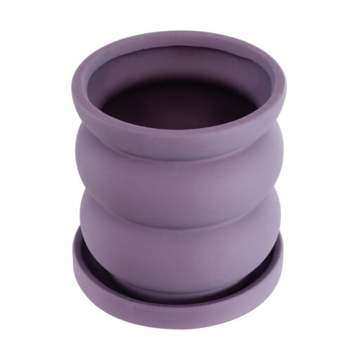 GloboStar® Artificial Garden BOGOTA 20500 Διακοσμητικό Κεραμικό Κασπώ Γλάστρα – Flower Pot Μωβ Φ14 x Υ15cm