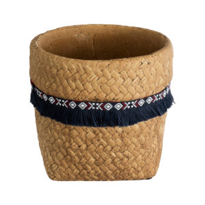 GloboStar® Artificial Garden GUATEMALA 20503 Διακοσμητικό Κεραμικό Κασπώ Γλάστρα – Flower Pot Καφέ με Μπλε Υφασμάτινη Κορδέλα και Λευκές – Κόκκινες Λεπτομέρειες Φ16.5 x Υ15.5cm