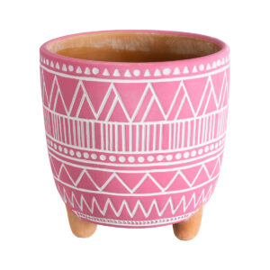 GloboStar® Artificial Garden MARRAKECH 20505 Διακοσμητικό Κεραμικό Κασπώ Γλάστρα – Flower Pot Ροζ με Λευκό Φ16 x Υ16cm