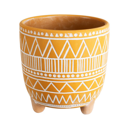 GloboStar® Artificial Garden JAIPUR 20506 Διακοσμητικό Κεραμικό Κασπώ Γλάστρα – Flower Pot Πορτοκαλί με Λευκό Φ16 x Υ16cm