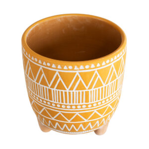 GloboStar® Artificial Garden JAIPUR 20506 Διακοσμητικό Κεραμικό Κασπώ Γλάστρα – Flower Pot Πορτοκαλί με Λευκό Φ16 x Υ16cm