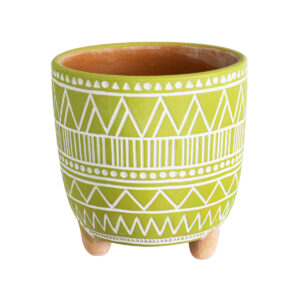 GloboStar® Artificial Garden KENYA 20507 Διακοσμητικό Κεραμικό Κασπώ Γλάστρα – Flower Pot Πράσινο με Λευκό Φ16 x Υ16cm