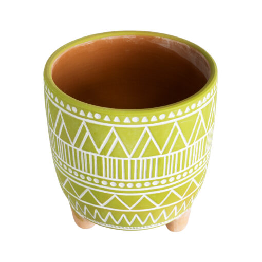GloboStar® Artificial Garden KENYA 20507 Διακοσμητικό Κεραμικό Κασπώ Γλάστρα – Flower Pot Πράσινο με Λευκό Φ16 x Υ16cm