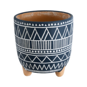 GloboStar® Artificial Garden MUMBAI 20508 Διακοσμητικό Κεραμικό Κασπώ Γλάστρα – Flower Pot Μπλε με Λευκό Φ16 x Υ16.5cm
