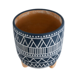 GloboStar® Artificial Garden MUMBAI 20508 Διακοσμητικό Κεραμικό Κασπώ Γλάστρα – Flower Pot Μπλε με Λευκό Φ16 x Υ16.5cm