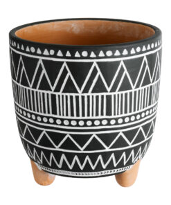 GloboStar® Artificial Garden NAIROBI 20509 Διακοσμητικό Κεραμικό Κασπώ Γλάστρα – Flower Pot Μαύρο με Λευκό Φ16 x Υ16cm