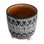 GloboStar® Artificial Garden NAIROBI 20509 Διακοσμητικό Κεραμικό Κασπώ Γλάστρα – Flower Pot Μαύρο με Λευκό Φ16 x Υ16cm