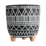 GloboStar® Artificial Garden NAIROBI 20509 Διακοσμητικό Κεραμικό Κασπώ Γλάστρα – Flower Pot Μαύρο με Λευκό Φ16 x Υ16cm