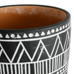 GloboStar® Artificial Garden NAIROBI 20509 Διακοσμητικό Κεραμικό Κασπώ Γλάστρα – Flower Pot Μαύρο με Λευκό Φ16 x Υ16cm