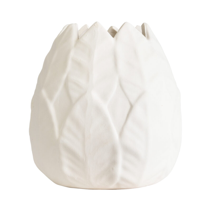 GloboStar® Artificial Garden FLORES 20511 Διακοσμητικό Κεραμικό Κασπώ Γλάστρα – Flower Pot Λευκό Φ15 x Υ16cm