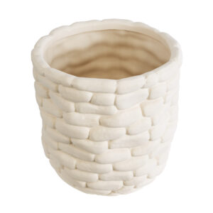 GloboStar® Artificial Garden UBUD 20512 Διακοσμητικό Κεραμικό Κασπώ Γλάστρα – Flower Pot Λευκό Φ15.5 x Υ15cm