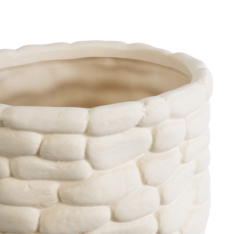 GloboStar® Artificial Garden UBUD 20512 Διακοσμητικό Κεραμικό Κασπώ Γλάστρα – Flower Pot Λευκό Φ15.5 x Υ15cm