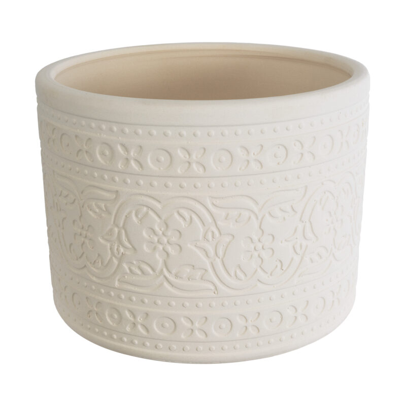 GloboStar® Artificial Garden BERATAN 20514 Διακοσμητικό Κεραμικό Κασπώ Γλάστρα – Flower Pot Λευκό Φ19 x Υ16cm