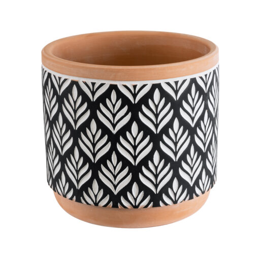 GloboStar® Artificial Garden AGRA 20522 Διακοσμητικό Κεραμικό Κασπώ Γλάστρα – Flower Pot Μαύρο με Λευκό και Μπεζ Φ14.5 x Υ13cm
