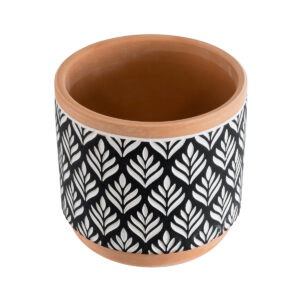 GloboStar® Artificial Garden AGRA 20522 Διακοσμητικό Κεραμικό Κασπώ Γλάστρα – Flower Pot Μαύρο με Λευκό και Μπεζ Φ14.5 x Υ13cm