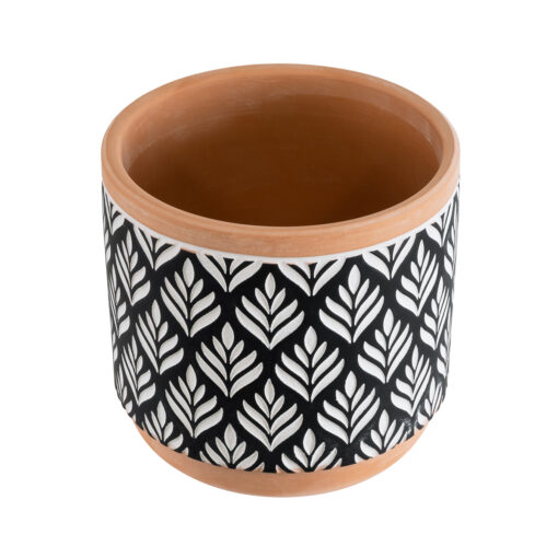 GloboStar® Artificial Garden AGRA 20522 Διακοσμητικό Κεραμικό Κασπώ Γλάστρα – Flower Pot Μαύρο με Λευκό και Μπεζ Φ14.5 x Υ13cm