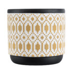 GloboStar® Artificial Garden VARANASI 20524 Διακοσμητικό Κεραμικό Κασπώ Γλάστρα – Flower Pot Χρυσό με Λευκό και Μαύρο Φ14.5 x Υ13cm
