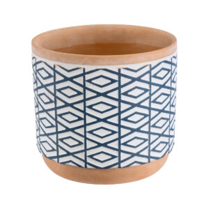 GloboStar® Artificial Garden KOLKATA 20525 Διακοσμητικό Κεραμικό Κασπώ Γλάστρα – Flower Pot Λευκό με Μπλε και Μπεζ Φ14.5 x Υ13cm