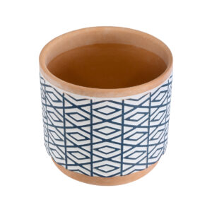 GloboStar® Artificial Garden KOLKATA 20525 Διακοσμητικό Κεραμικό Κασπώ Γλάστρα – Flower Pot Λευκό με Μπλε και Μπεζ Φ14.5 x Υ13cm