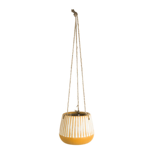 GloboStar® Artificial Garden BUBASTIS 20528 Κρεμαστό Διακοσμητικό Κεραμικό Κασπώ Γλάστρα – Flower Pot Πορτοκαλί με Λευκό Φ13 x Υ10.5cm