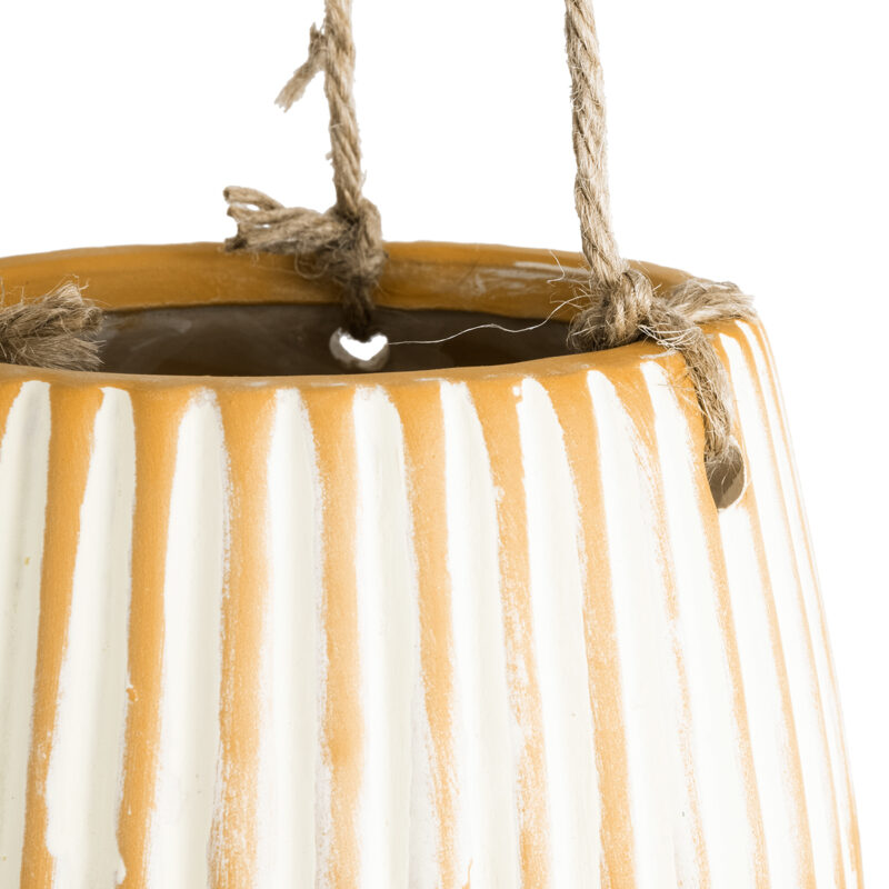 GloboStar® Artificial Garden BUBASTIS 20528 Κρεμαστό Διακοσμητικό Κεραμικό Κασπώ Γλάστρα – Flower Pot Πορτοκαλί με Λευκό Φ13 x Υ10.5cm