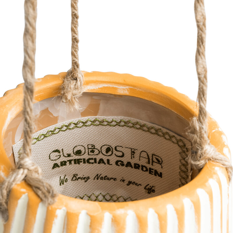 GloboStar® Artificial Garden BUBASTIS 20528 Κρεμαστό Διακοσμητικό Κεραμικό Κασπώ Γλάστρα – Flower Pot Πορτοκαλί με Λευκό Φ13 x Υ10.5cm