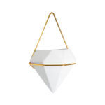 GloboStar® Artificial Garden LOUVRE 20533 Διακοσμητικό Κεραμικό Κασπώ Γλάστρα – Flower Pot Λευκό με Χρυσό Μ15 x Π8 x Υ24cm